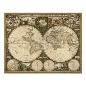 Antique 1660 World Map by Frederick de Wit Print: Home 
