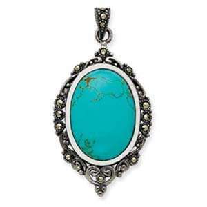  Sterling Silver Marcasite Turquoise Pendant: Jewelry