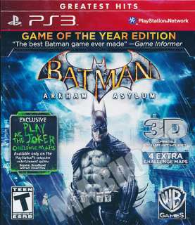 BATMAN ARKHAM ASYLUM PS3 GAME OF THE YEAR 3D NEW GOTY 788687501088 