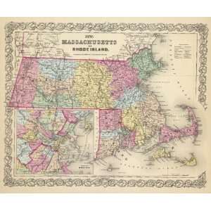  STATE OF MASSACHUSETTS (MA) J.H. COLTON 1856 MAP