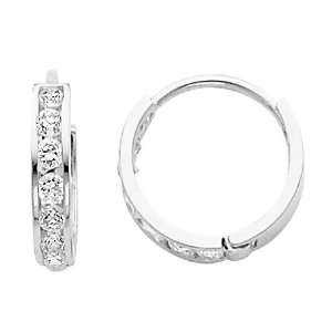 14K White Gold 2mm Thickness 7 stone CZ Channel Set Polished Hoop 