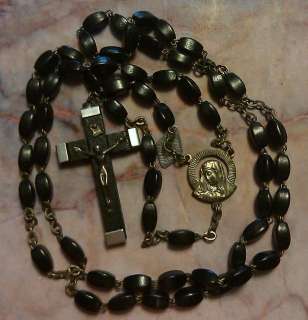 Vintage Italian Indecrochable Double Wired Black Wood Marian Rosary 