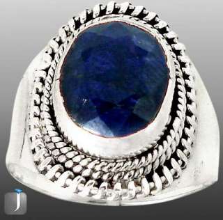size 7 1/2 STUNNING BLUE SAPPHIRE OVAL 925 STERLING SILVER ARTISAN 