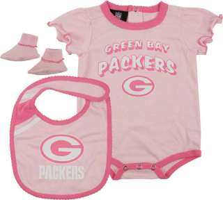 Green Bay Packers Newborn Pink Creeper, Bib, and Bootie Set  