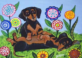 Jullie Ellison Dogs Play Dachshund Flowers 8 X 10 Print  
