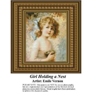  Girl Holding a Nest Cross Stitch Pattern PDF Download 