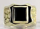 VINTAGE MENS 1.15CT RECTANGLE ONYX 14K YELLOW GOLD NUGGET DETAIL 