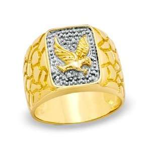 Mens Diamond Accent Eagle Nugget Ring in in 18K Gold Plated Sterling 