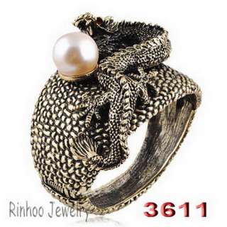 The Dragon Breath Big Imitate Pearl Antique Copper Plated Cuff Bangle 