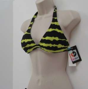 NEW ROXY BIKINI Swimsuit Black Yellow Halter top Tie Side Bottoms NWT 