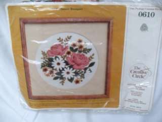 vtg 1982 ROSE DAISY PICTURE to embroider #0610 CREATIVE CIRCLE KIT 