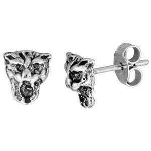 Tiny Sterling Silver Tiger Face Stud Earrings: Jewelry