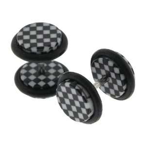  Hand Wrapped Acrylic Faux Plugs with White Checker Design 