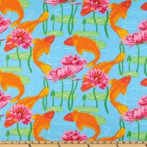  44 Wide New Beginnings Koi Carp & Waterlilies Sky Fabric 