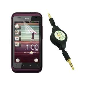  Screen Protector + Black 3.5MM Retractable Cable for HTC Rhyme ADR 