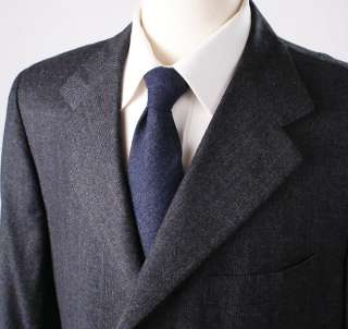   Charcoal Gray Check Handmade Extrafine Brushed Wool Suit 44 L  