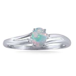    OCTOBER Birthstone and Diamond 14k White Gold Opal Ring: Jewelry