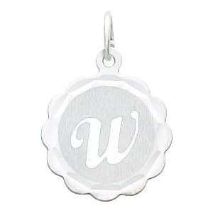  14K White Gold Engraveable Initial W Disc Charm: Jewelry