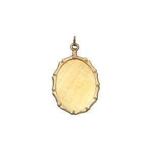   Bamboo Edge Florentine Finish Oval Disc, 14K White Gold Charm: Jewelry
