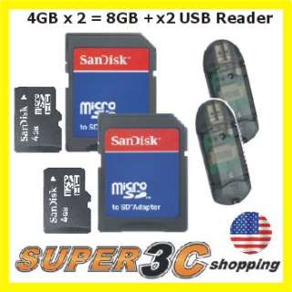 Lot of 2 Sandisk 4GB Micro SD HC SDHC Class 4 Memory Card w/ Reader 