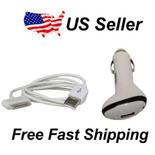 USB Data Syn Cable+ Car Charger for iPod iPhone 4G 4  