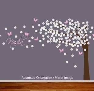 Nursery Tree Decal Cherry Blossoms and Butterflies   Vinyl Wall Decal 