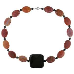 Amour NGS4025AGON 21in. 25x18mm Oval Fire Agate Beads & 6mm Round Onyx 