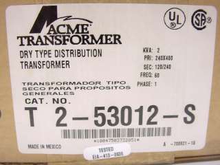 Acme T 2 53012 S Single Phase Dry Type Transformer 60Hz  