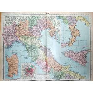  1935 Colour Map Italy Sardinia Sicily Calabri Plan Rome 