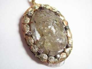 Vintage 14K Ylw Gold Diamond Quartz Cameo Pendant 5921  