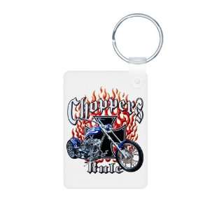 Aluminum Photo Keychain Choppers Rule Flaming Motorcycle 