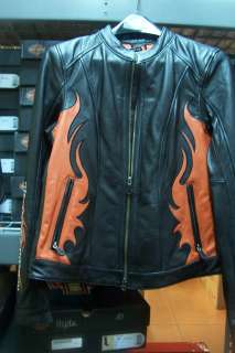 Harley Womens Jacket Wild Flames Leather Black 97081 12VW  