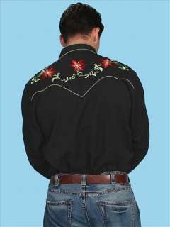 Scully P 633 Mens Black Western Floral Embroidery Shirt  