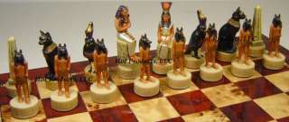 EGYPTIAN EGYPT CHESS SET Cherry Burlwood finish board 15  