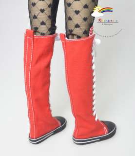 SD Dollfie Shoes Thigh Hi Lace Up Sneakers Boots Red  