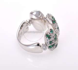 de Grisogono 18K White Gold Diamond Emerald Oval Ring  