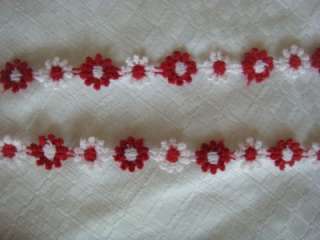 yd small Venice daisy white red lace trim 1/2 w great for doll,kids 