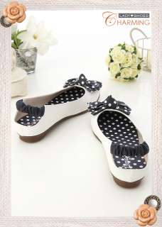 Womens Cute Bow Round Toe Flats Shoes White Comfort  