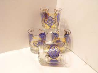   Set of 4 Colbalt Blue & Gold Glasses Tumblers Whiskey Glasses  