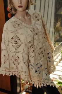 Unique and Gorgeous 100% Cotton Hand Crochet Poncho!! It It Long and 