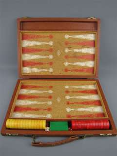 Vintage Backgammon Game w/ Bakelite Chips in Brown Case  