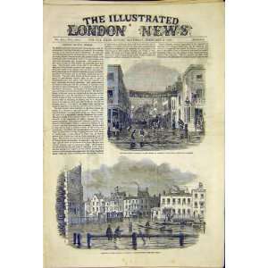   Lambeth Thames Flood London Vine Street Old Print 1850
