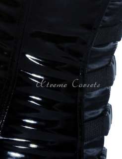 Gorgeous Black PVC Buckle Punk Corset Steel Boned Bustier Tops  