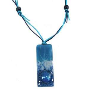  Fused Glass Rectangular Pendant   Blue Spash Design (Chile 