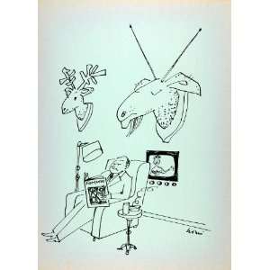   Art Fortune Magazine Humorous Hunter Antenna   Original Lithograph