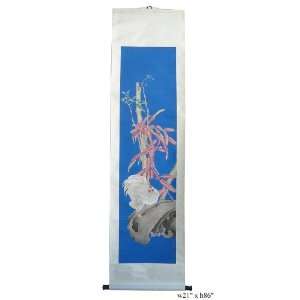    Chinese Color Water Ink Rooster Scroll Painting