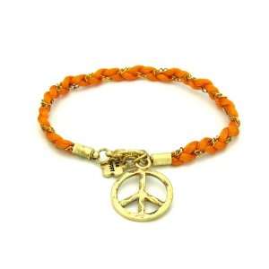  Orange Braided Golden Peace Sign Bracelet Jewelry