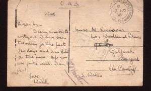 WWI censor postcard OAS APO S1 Abbeville France  Wales  