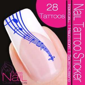  Nail Tattoo Sticker Music / Notes   blue Beauty