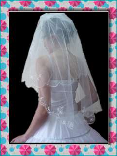2T White Wedding Veil Embroidery Edge Bridal Veil for Wedding Dress 2 